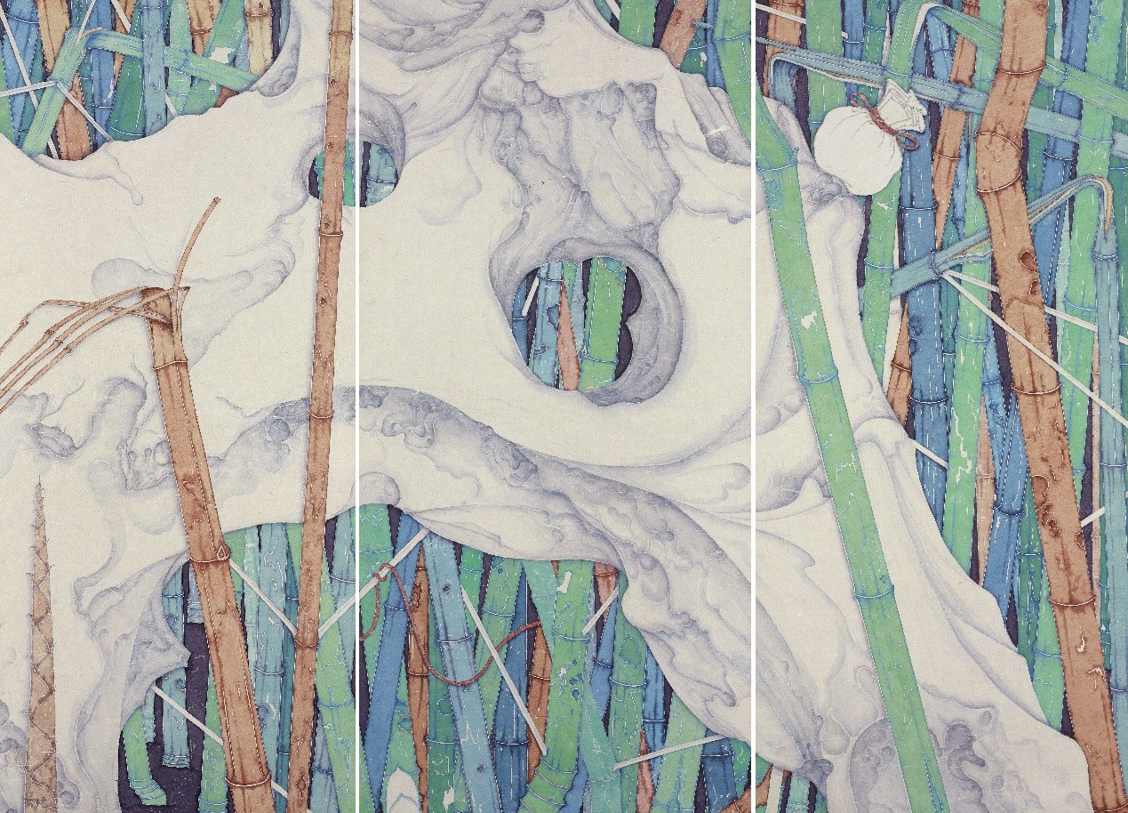 <h2>《在怀疑中批判》</h2><p>作者：赵方方  赵梓西</p><p>创作年代：2021年</p><p>规格：140cm×200（3单件）</p><p>品类：纸本水墨</p>