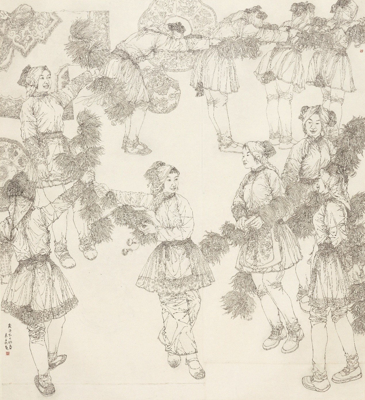 <h2>《穰舞承平》</h2><p>作者：徐惠泉</p><p>创作年代：2025年</p><p>规格：198cm×182cm</p><p>品类：纸本设色</p>