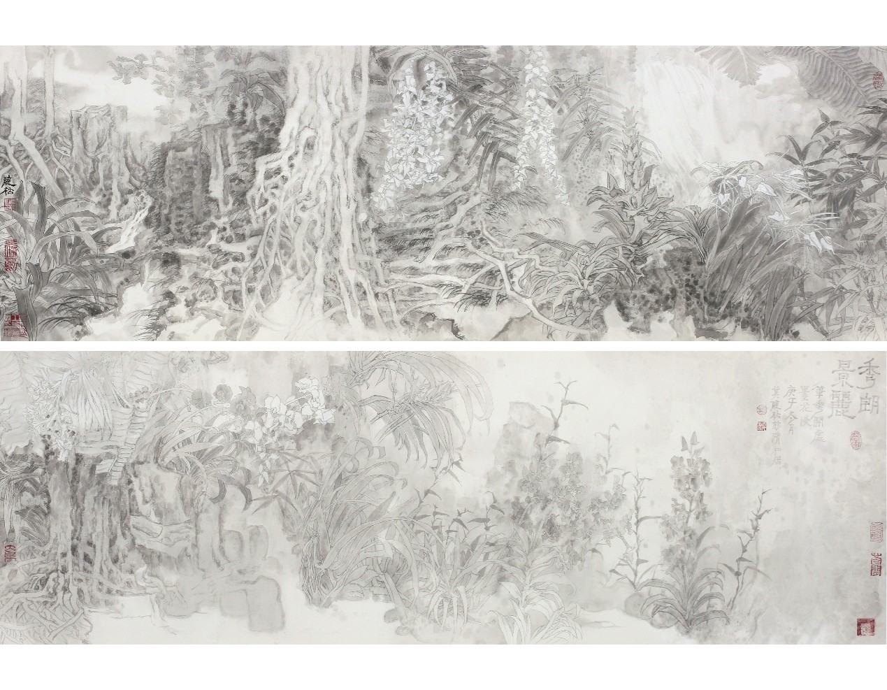 <h2>《幽花叠影》</h2><p>作者：莫晓松</p><p>创作年代：2023年</p><p>规格：45cm×68cm×2</p><p>品类：纸本设色</p>