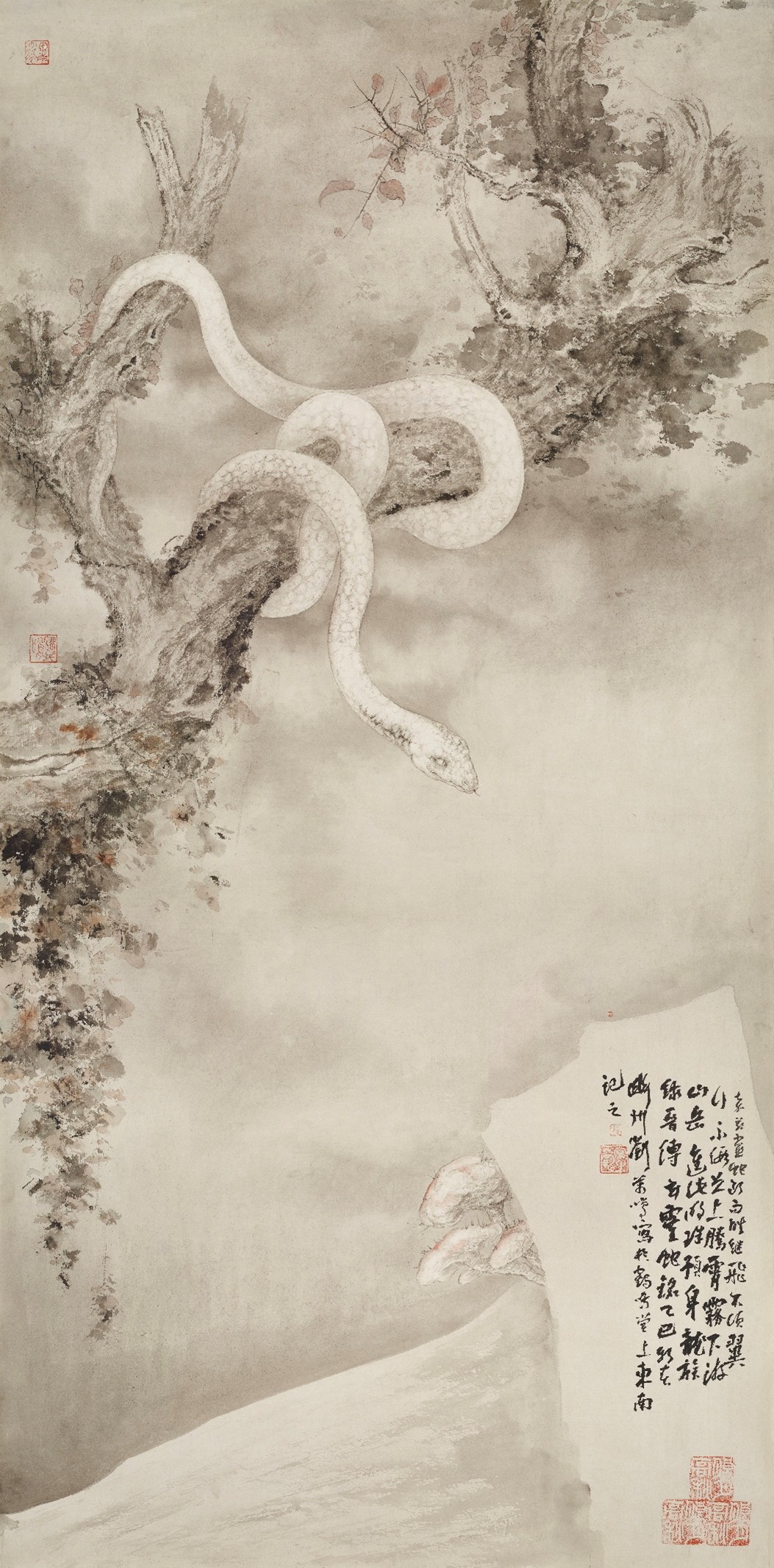 <h2>《嘉兹灵蛇》</h2><p>作者：刘万鸣</p><p>创作年代：2024年</p><p>规格：180cm×97cm </p><p>品类：纸本设色</p>